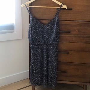 Adrianna Papell Grey Silver Beaded Dress Size 4